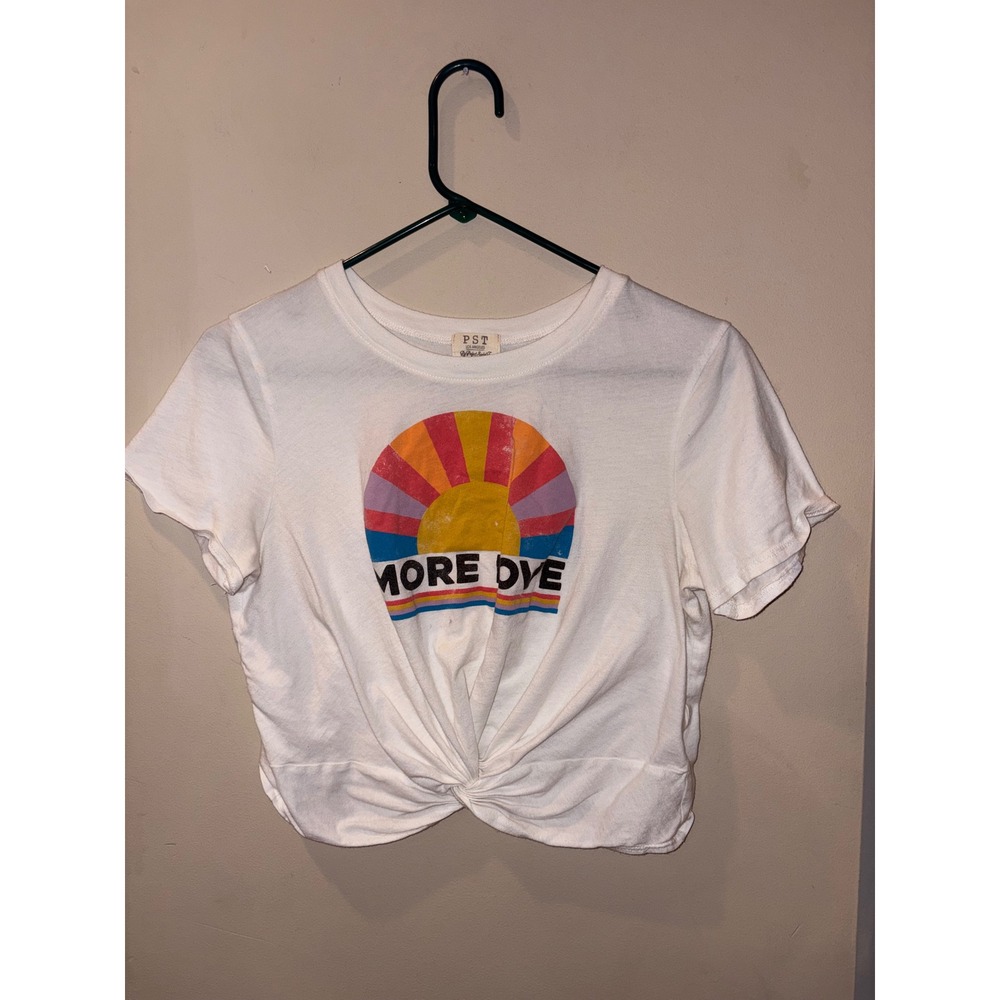 Project Social T PST White More Love Sun Graphic Twist Front Crop Top Medium